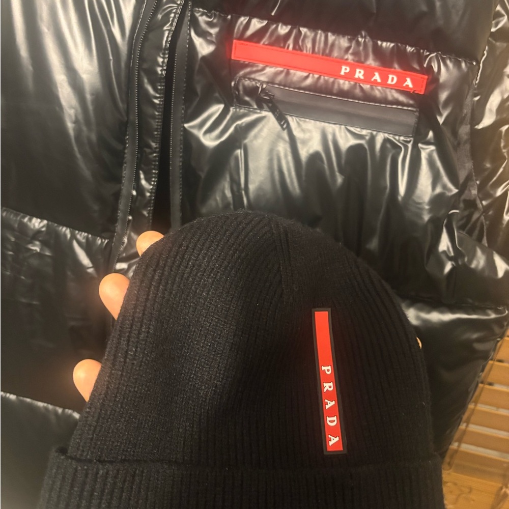 Prada Black Puffer Jacket with Red Label